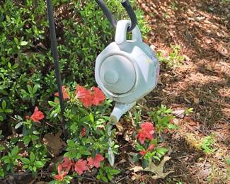 Repurposed Ceramic Teapot Garden Fountain with Crystal Prism