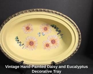 Vintage HandPainted Daisy and Eucalyptus Decorative Tray
