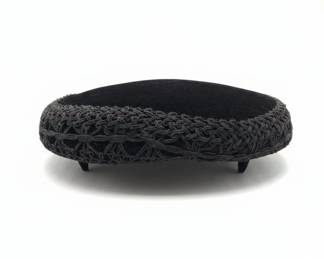 Vintage Black Velvet Pillbox Hat with Decorative Trim