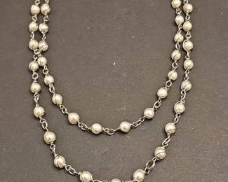 Double Strand Faux Pearl and Sterling Silver Necklace