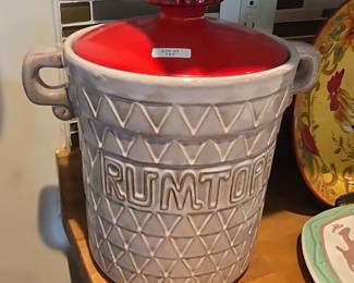 Vintage Rumtopf Ceramic Jar with Red Lid