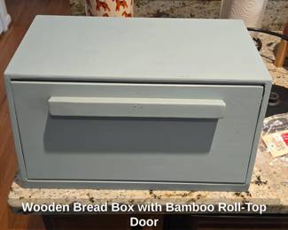 Wooden Bread Box with Bamboo RollTop Door