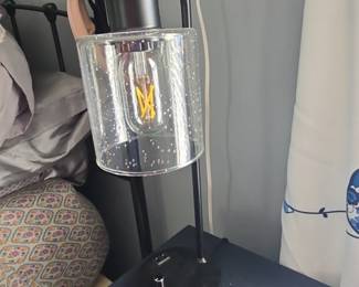 Industrial Style Table Lamp with Seeded Glass Shade and USB Ports