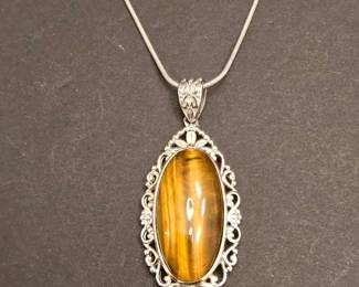 Sterling Silver Tigers Eye Pendant Necklace second image