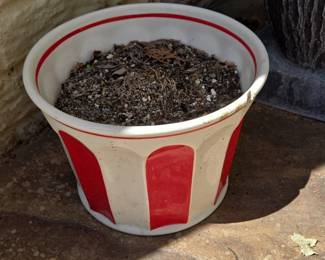Vintage Ceramic Planter Pot with Red and White Stripe Design