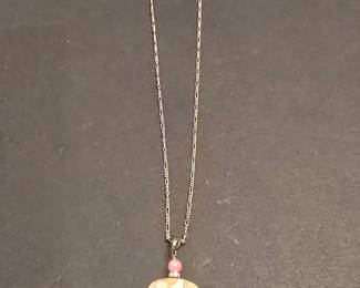 Sterling Silver Crazy Lace Agate Pendant Necklace with Pink Stone