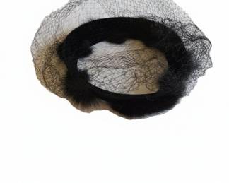 Vintage Black Pillbox Hat with Fur Trim and Birdcage Veil