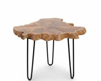 Live Edge Teak Wood Coffee Table with Metal Hairpin Legs