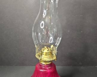 Victorian Ruby Glass Oil Lamp with Clear Glass Chimney