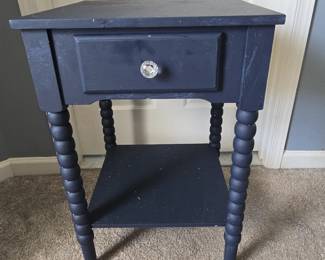 Navy Blue Bobbin Leg End Table with Drawer