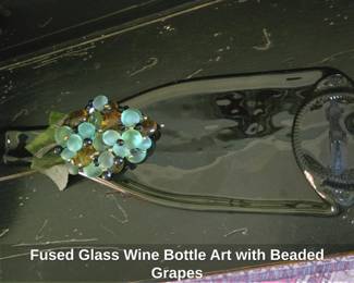 Fused Glass Wine Bottle Art with Beaded Grapes