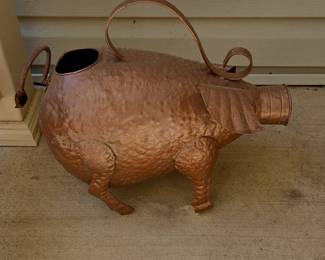 Vintage Hammered CopperLike Metal Pig Watering Can or Planter