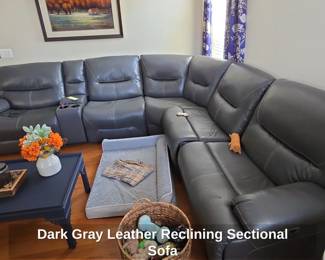 Dark Gray Leather Reclining Sectional Sofa