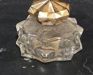 Vintage Art Deco Faceted Crystal Perfume Bottle with Geometric GoldTone Cap