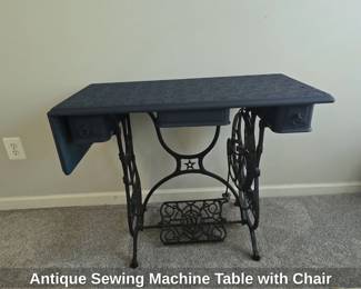 Antique Sewing Machine Table with Chair