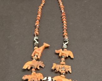 African Carved Wood Safari Animal Necklace