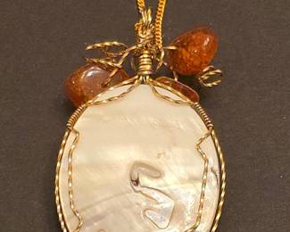 Mother of Pearl Pendant Necklace with Carnelian Accents second image