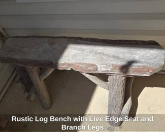 Rustic Log Bench with Live Edge Seat and Branch Legs