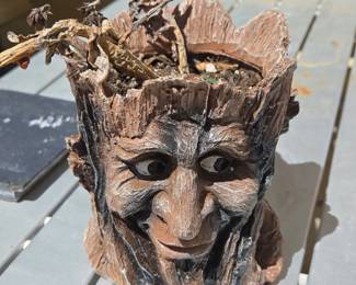 Whimsical Face Planter and Polka Dot Chicken Figurine