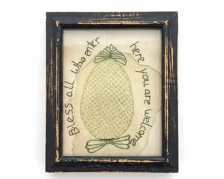 Embroidered Pineapple Bless All Who Enter Welcome Wall Art