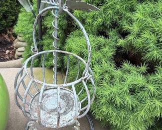 Upcycled Wrought Iron Bird Bath or Planter with Recycled Bottles