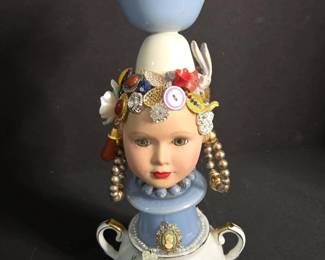 Assemblage Art Figurine To Mother With Love  Doll Head  Porcelain Base