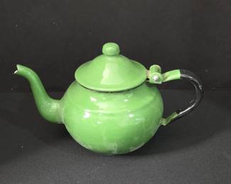 Vintage Green Enamelware Teapot Kettle Made in Yugoslavia