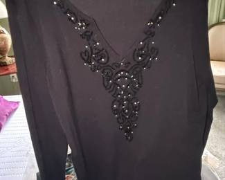 Chicos Black Embellished VNeck Sweater