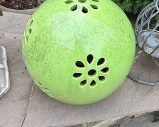 Large Ceramic Garden Sphere with Floral Cutouts