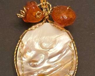 Mother of Pearl Pendant Necklace with Carnelian Accents third image
