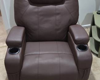 Brown Faux Leather Recliner with Cup Holders and Side Pockets