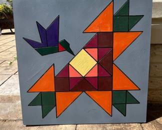 HandPainted Wooden Barn Quilt with Hummingbird Motif