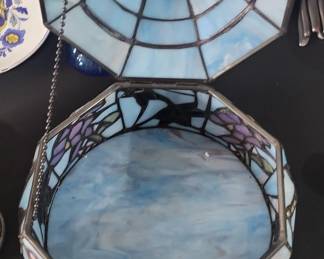 Octagonal Stained Glass Jewelry Box with Spiderweb and Floral Motifs