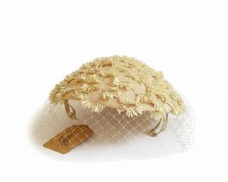 Vintage s or s Pillbox Hat with Veil and Floral Trim