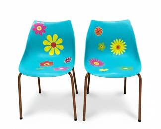 Set of Two Childrens Chairs with Retro Floral Decals