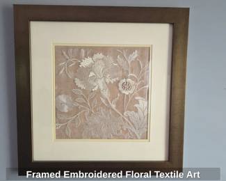Framed Embroidered Floral Textile Art
