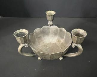 Vintage Leonard Silver Plate Lotus Flower Bowl with Three Candle Holders