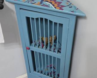 Blue Corner Cabinet with Floral Decal