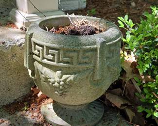 Vintage Concrete Urn Planter with Greek Key and Grapevine Motif