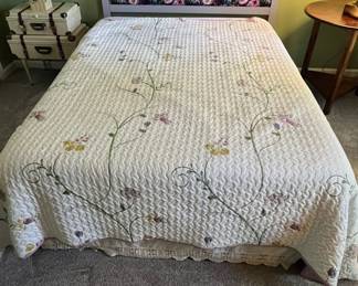 Vintage Floral Quilted Bedspread with Matching Headboard