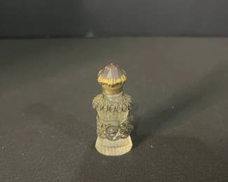 Victorian Style Perfume Bottle with Ornate Metal Overlay