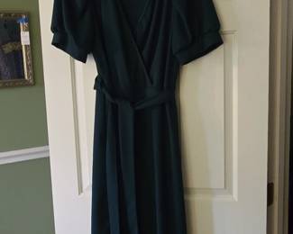 LIVD Womens Emerald Green Faux Wrap Midi Dress