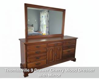 Thomasville Drawer Cherry Wood Dresser with Mirror