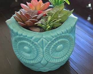 Ceramic Owl Planter with Faux Succulents