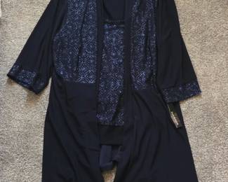RM Richards Womens Piece Navy Blue Embellished Jacket and Pants Set