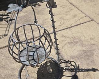Ornate Wrought Iron Hanging Basket with Crystal Droplet