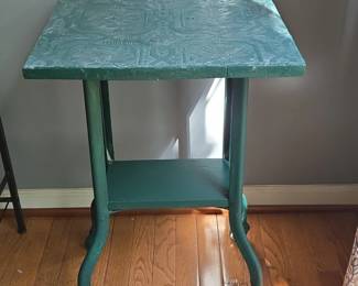 Antique Tin Ceiling Side Table with Casters