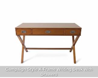 Campaign Style XFrame Writing Desk with Drawers
