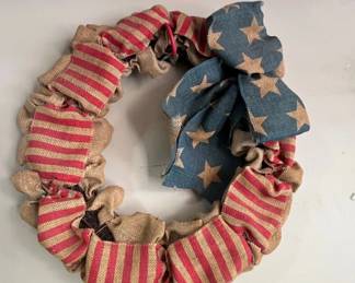 Burlap and Striped Fabric Wreath with Star Bow