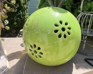 Large Glazed Ceramic Sphere Garden Decor with Bottle Topper